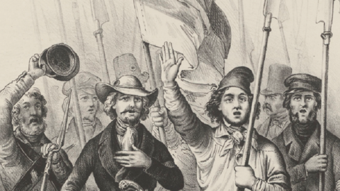 Schwarz-weiß Bild mit demonstrierenden Männern-