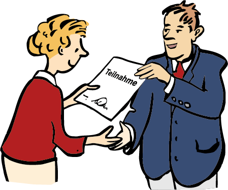 Papier mit Unterschrift und Stempel Zum Beispiel, wenn man teil-genommen hat.